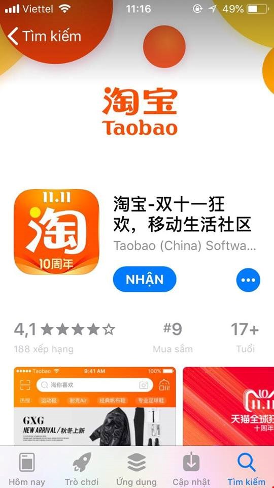 app taobao trên điện thoại