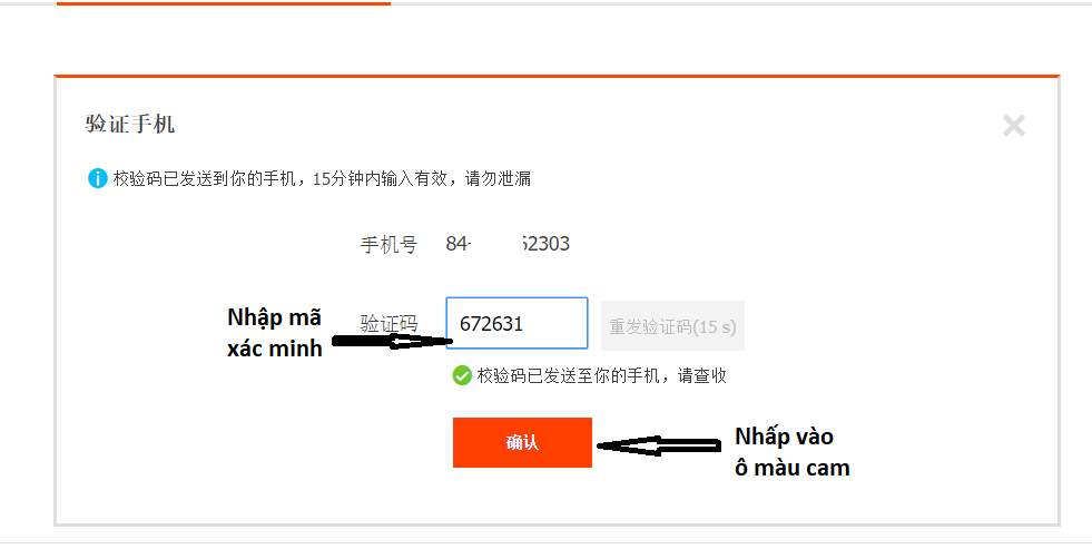 mã xác nhận tạo tài khoản đặt hàng taobao